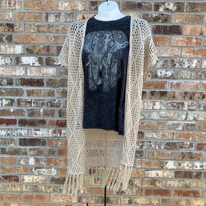 Boho Crochet Fringe Bottom Kimono Coverup Duster